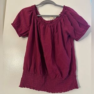 Michael Kors Puffy Magenta Short Sleeve Blouse - Medium